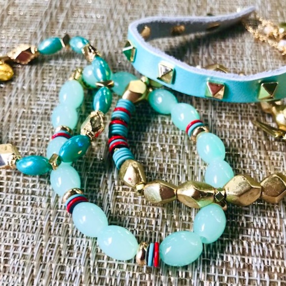 ERIMISH BRACELETS ⭐️ New SEA-MIST GOLD PYRAMID STUDDED LEATHER 4 PC STACK NWT - Picture 13 of 15